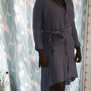PURE LINEN 2pocket Button Front Belted HighLow Dress S
